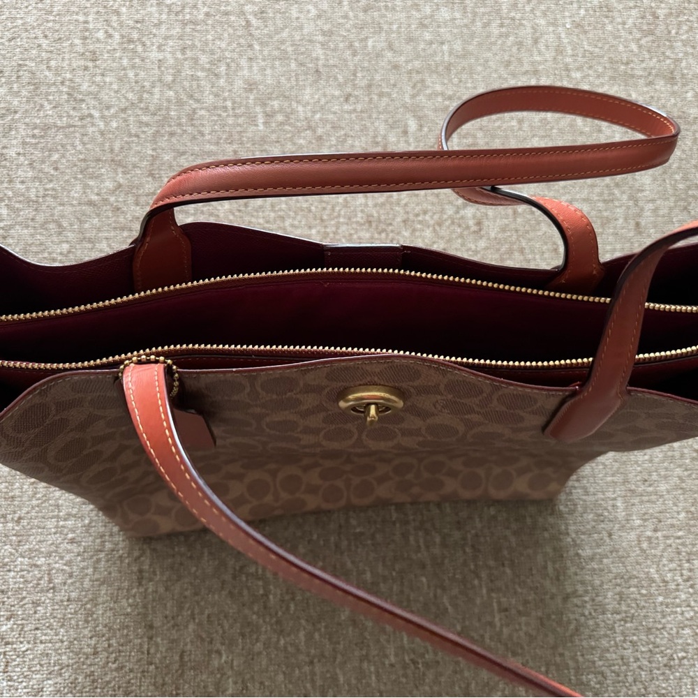 Coach Tan and Brown Signature Tote - Picture 3 of 4